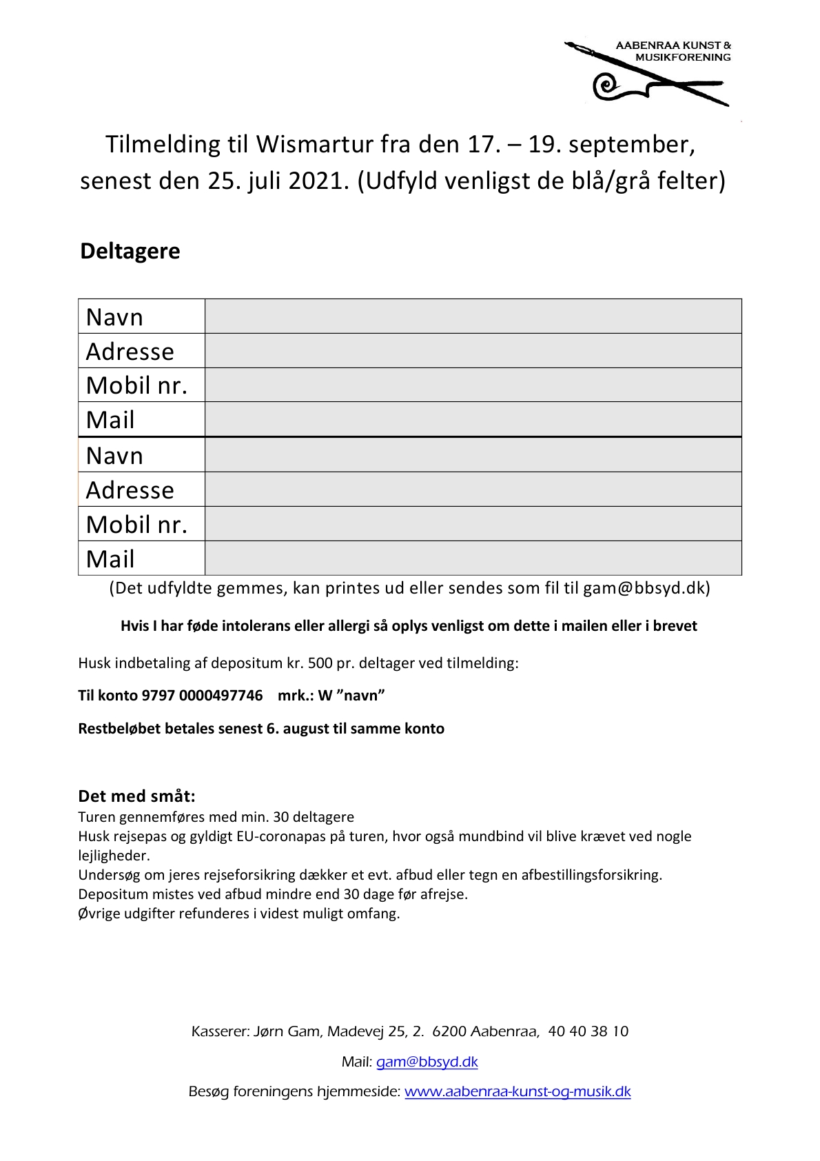 Tilmelding til Wismartur sep
